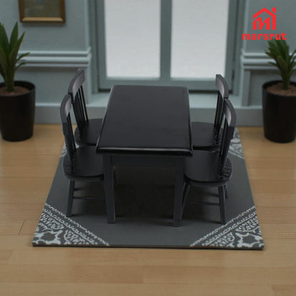 Miniature Dining Table and Chairs Set 5pcs – 1:12 Scale Dollhouse Room Furniture Kitchen Mini Wooden Chair Accessories, Model Accessory Decoration for Doll House DIY Hobby, Black
