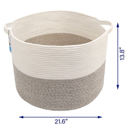 Casaphoria XXL Cotton Rope Basket - 21.7" x 21.7" x 13.8" Woven Laundry Hamper with Handle