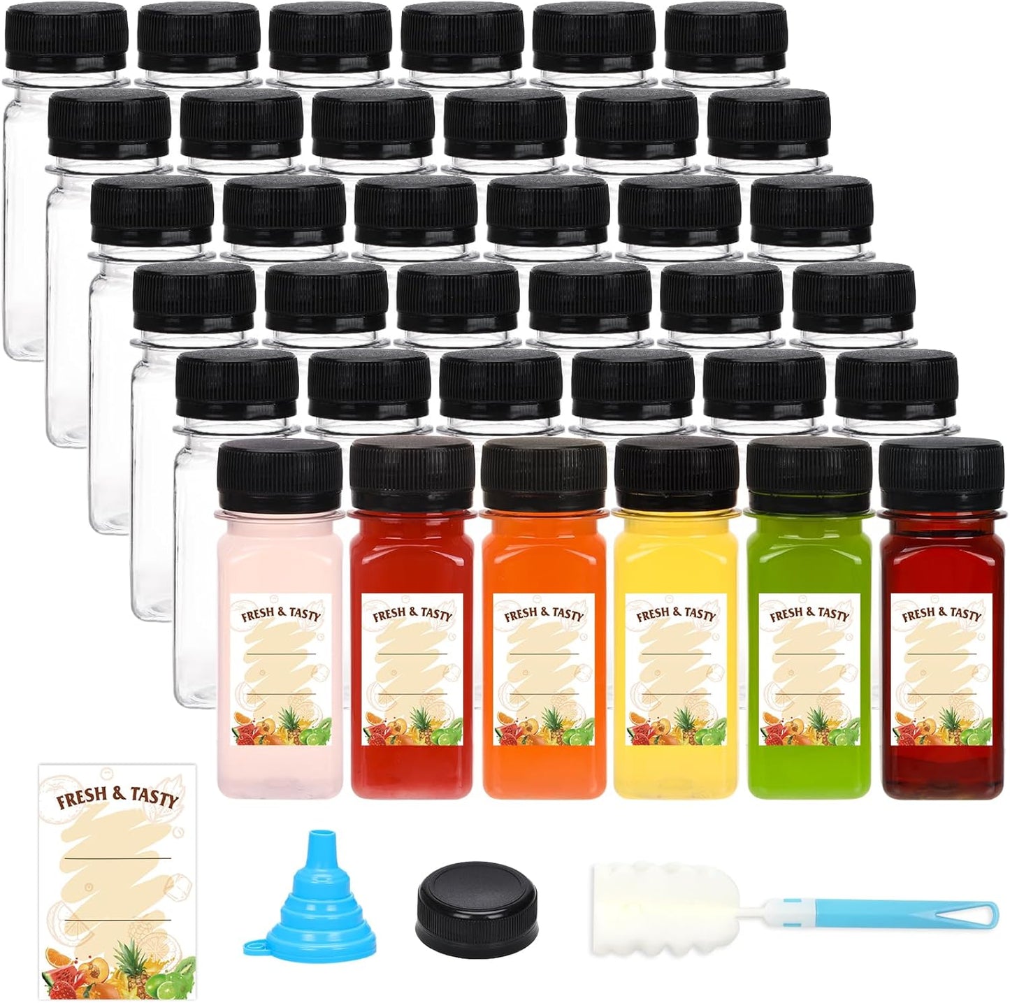 36pcs 2oz BAKHUK Plastic Shot Juice Bottles with Caps, Ginger Shot Bottles Reusable Clear Bulk Beverage Containers