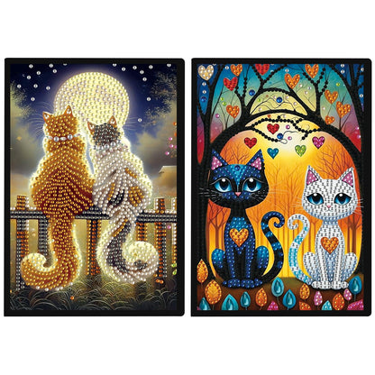 JISHSHAY 2 PCS Diamond Art Notebook Journal Diamond Painting Note Book Gem Art Sketchbook Gem Painting A5 Notebook Mosaic Kits for Adults Diary with Special Shaped 14.5×21cm/5.7×8.26in Cat