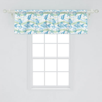 Ambesonne Nautical Window Valance 54" X 18" Marine Ocean Pattern Curtain for Kitchen Bedroom Decor, Mint Blue