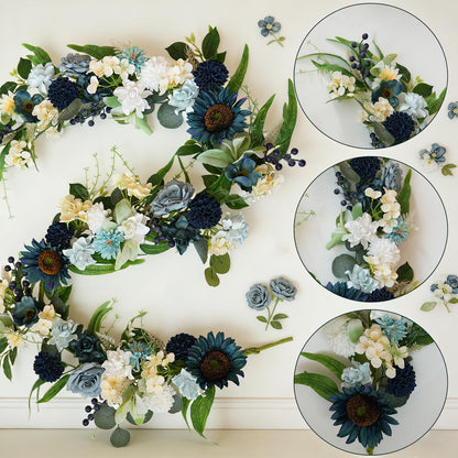 Idyllic 6 Ft Blue Rose Vine Garland - Artificial Spring Floral Garland for Wall Decor, Window, Mantle, Wedding, Home Decor - Faux Long Hanging Vine with Leaves