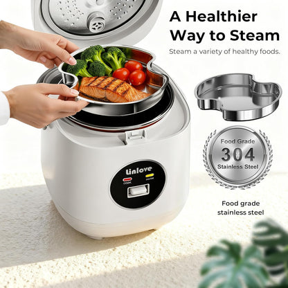 3 Uncooked,1.6 1-3 Rice Cooker Small cup Quart Non-stick Mini Rice Cooker,With Stainless Steel Steamer Tray,One-Switch