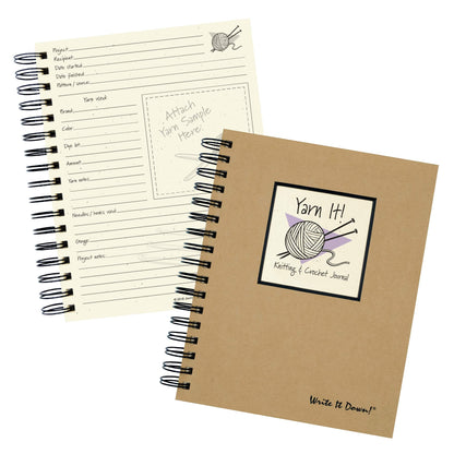 Write it Down series by Journals Unlimited, Guided Journal, Yarn It!, Knitting & Crochet Journal, Full-size 7.5"x 9", Kraft Hard Cover, Made in USA