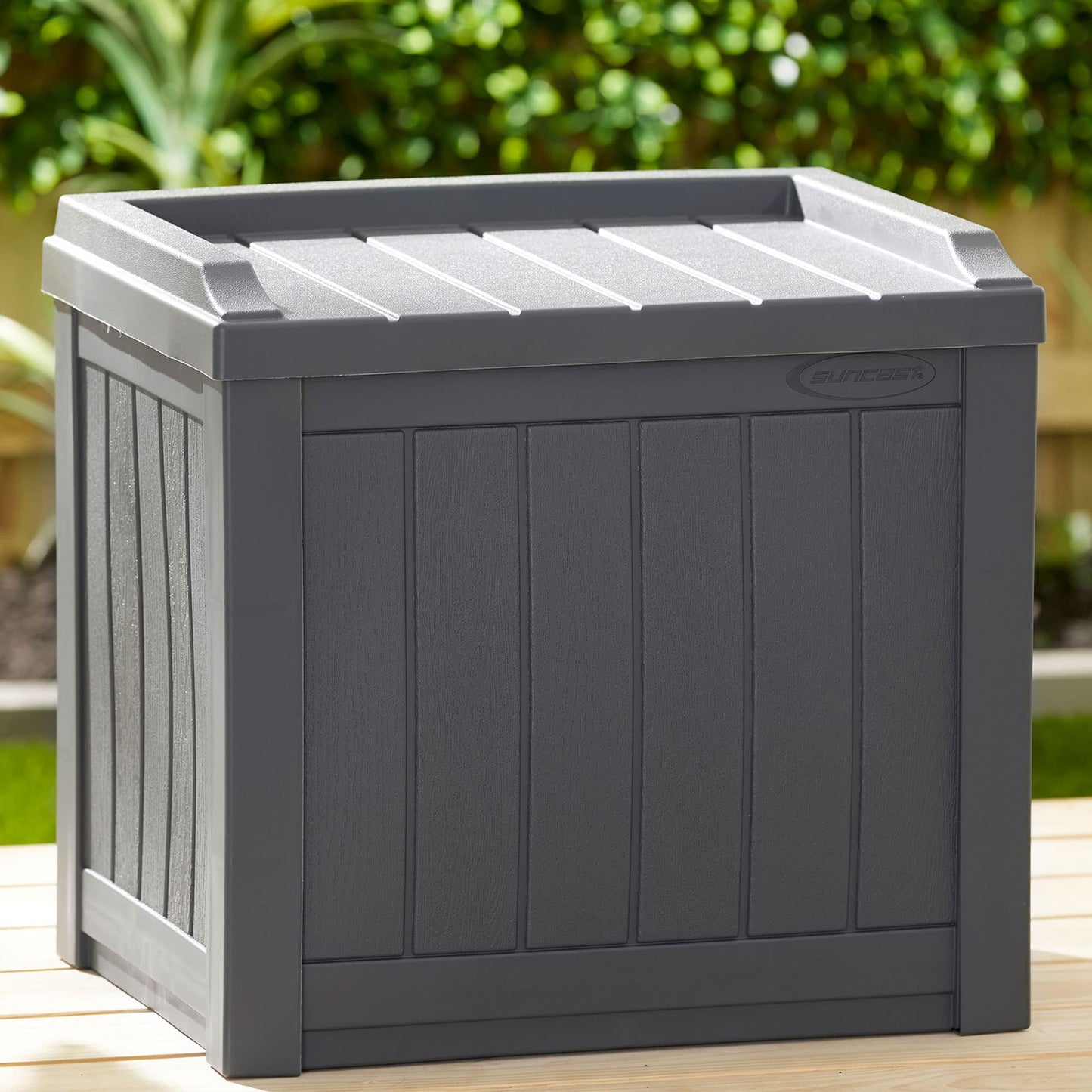 Suncast 4 Pack Small Deck Box Storage w/Bench Seat for Indoor & Outdoor Use, 22 Gal., Cyberspace