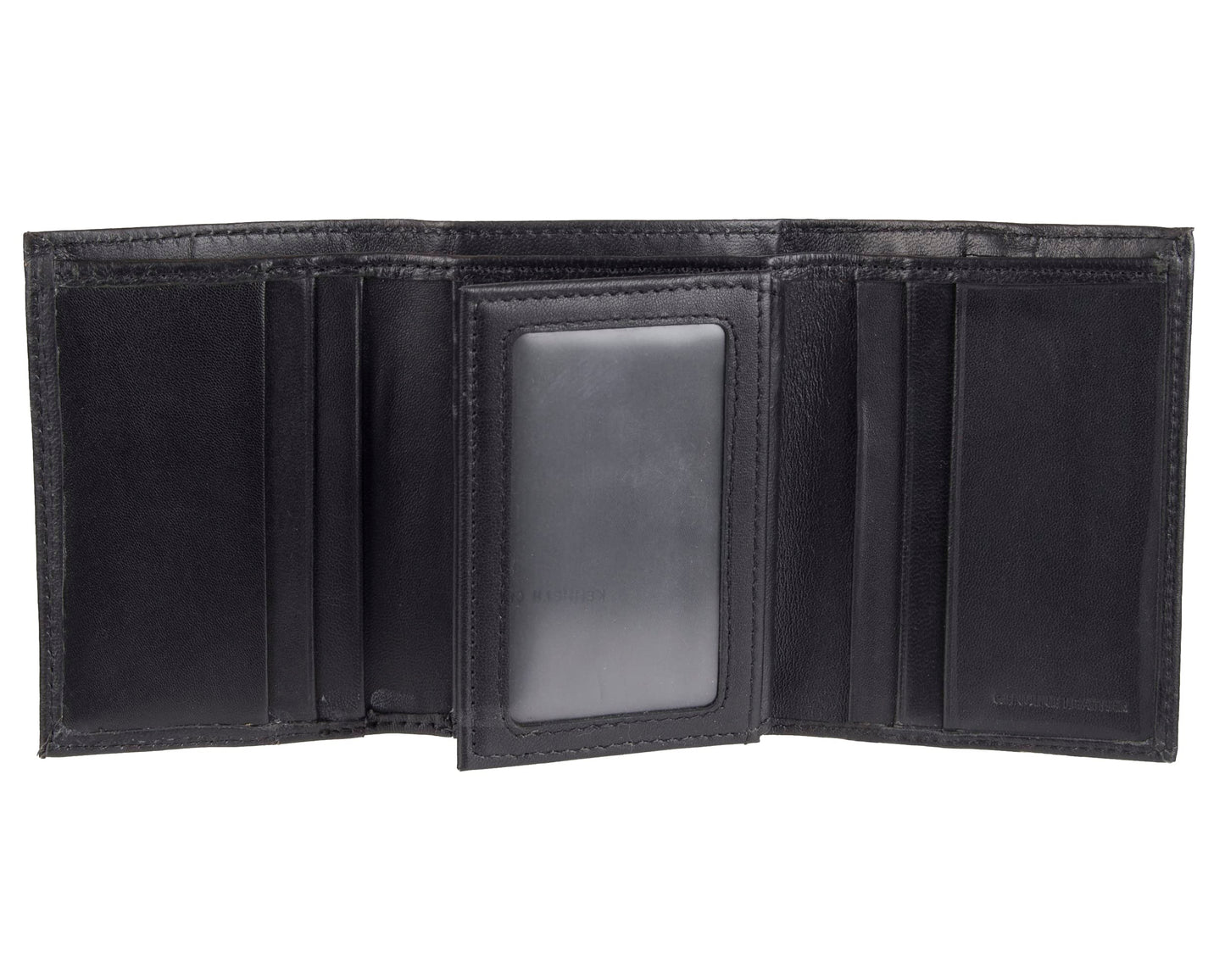 Kenneth Cole Reaction Men's Wallet - RFID Genuine Leather Slim Trifold with ID Window and Card Slots, Black Plaque