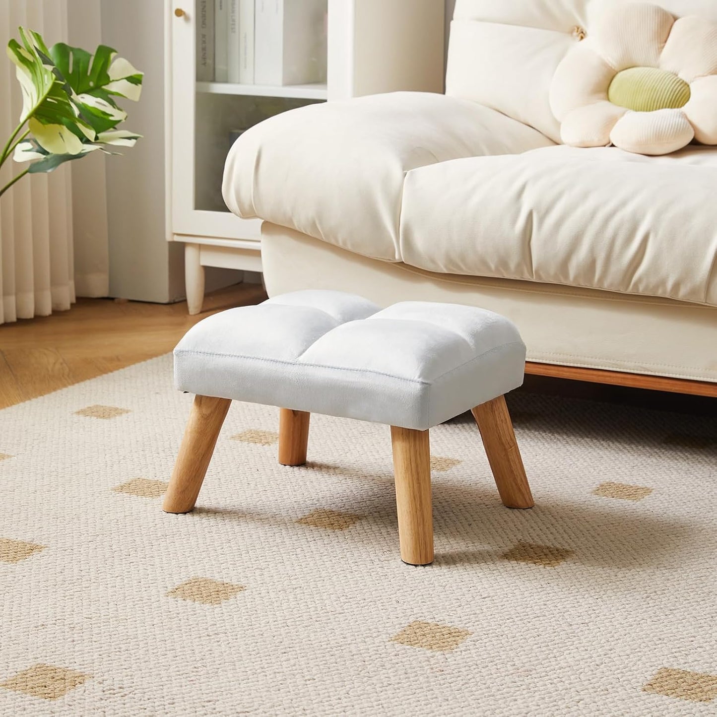 15.74" D11.81" W10.62" UHBD032H YMYNY Footstool, Small Ottoman Stool Chair with Wooden Legs, Modern Padded Sofa Seat