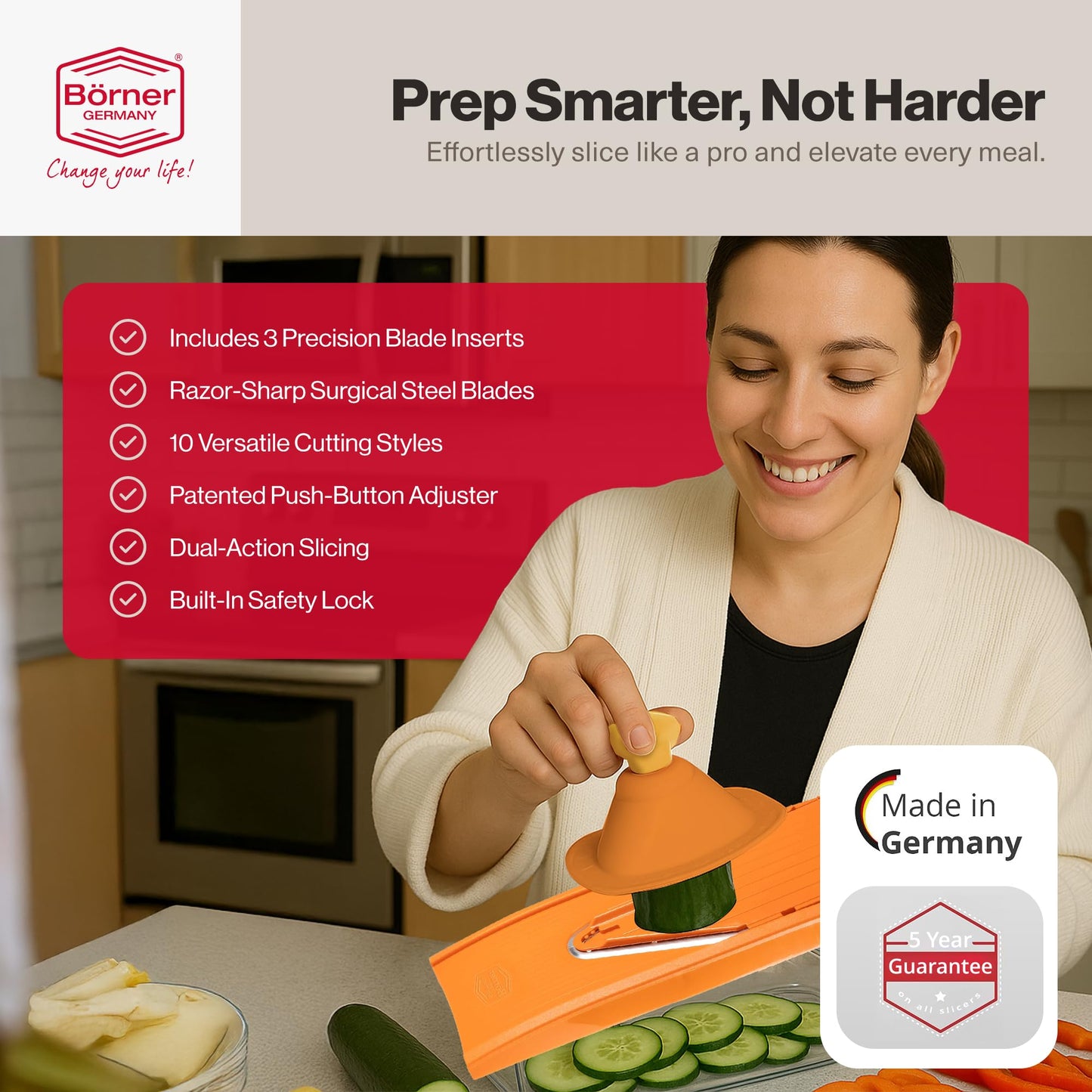 Swissmar Borner V-1001 V-Slicer Plus Mandoline 5 Piece Set (Orange)