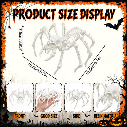 Kathfly 2 Pcs Spider Skeleton Decor, Animals Skeleton Ornaments Plastic Spider Skull Bones Figure Decor for Indoor and Outdoor Halloween Party Props Escape Rooms