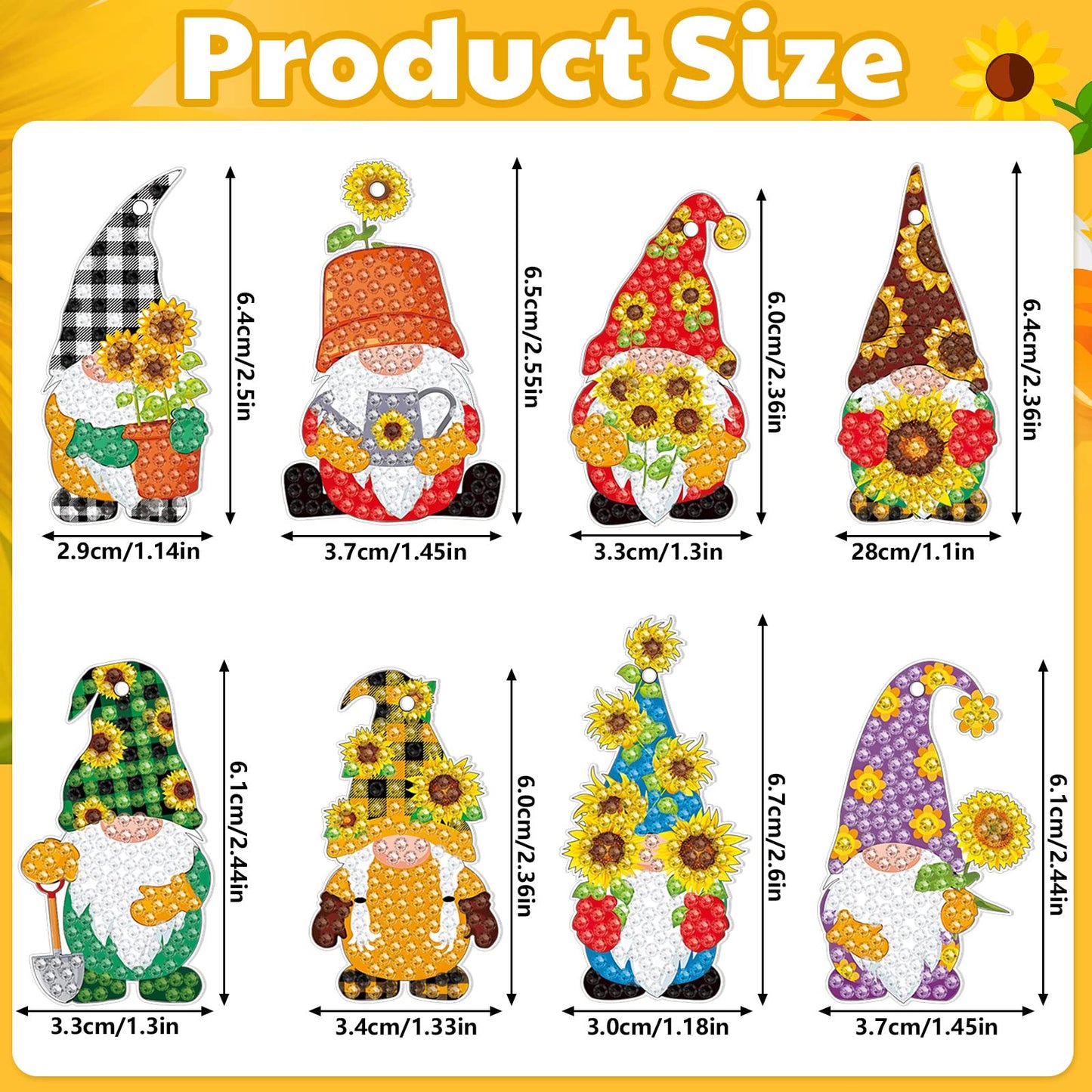 Outus 24 Pcs Gnome Diamond Drawing Keychains Kit Farmhouse Gnome Double Sided 5d for Diamond DIY Keychain Art Ornament for Beginners Adults Party Crafts DIY
