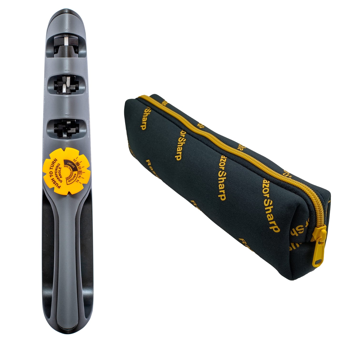 RazorSharp™ Knife Sharpener With Adjustable Angle Guide — Diamond-Coated Ceramic Sharpening Stones for All Knives Including Precision Kitchen, Professional, Chef's Knives — Non-Slip Rubber Edge Grip