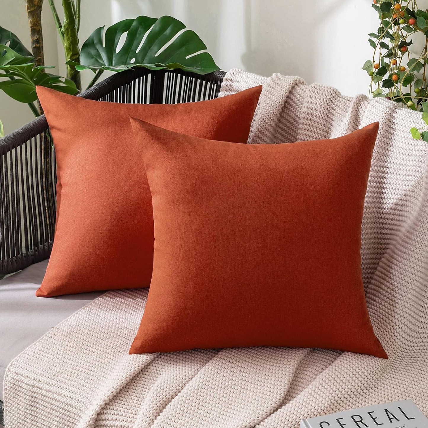 MIULEE Fall Pack of 2 Decorative Outdoor Waterproof Throw Pillow Covers, Polyester Linen Cushion Cases for Garden