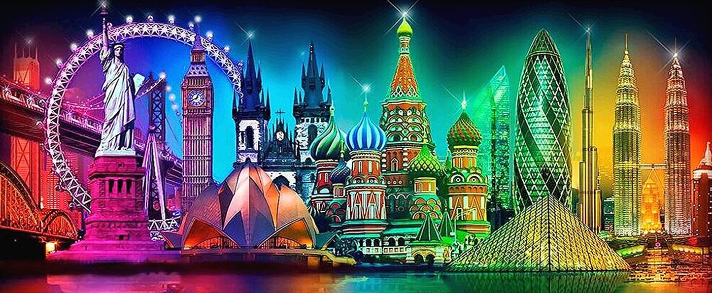 JATOK 5D Diamond Painting Kits for Adults (35.5x15.7in) DIY Large City Night Landscape Full Round Drill Embroidery Pictures Arts Paint by Number Kits Diamond Painting Kits for Home Wall Decor