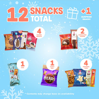 Midi International Snack Box | Premium Exotic Foreign Snacks | Unique Snack Food Gifts Included | Light Blue Space Theme | Candies from Around the World | 12 Full-Size + 1 Bonus Snacks