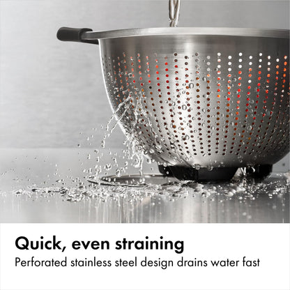 OXO Good Grips Stainless Steel Colander, 5 qt. Capacity, Strainer with Non-Slip Handles, Kitchen Colander for Pasta and Vegetables, Nesting Stainless Steel Strainer and Sieve