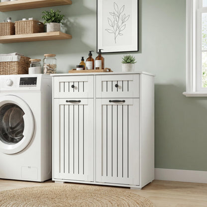 FEBORY White Laundry Cabinet with 2 Removable Hamper Baskets and 2 Drawers, Particle Board and MDF, 31.5 x 15.75 x 35.83 Inches