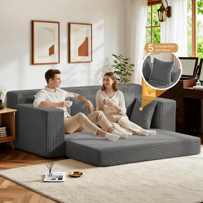 Winzoo Oversized Boneless Loveseat, 3 Seater Pull Out Convertible Sofa Bed, 70" Gray Boneless Couch Fold Out Floor Couch Sleeper Sofa with 5 Pillows for Living Room Bedroom Lounge Small Space
