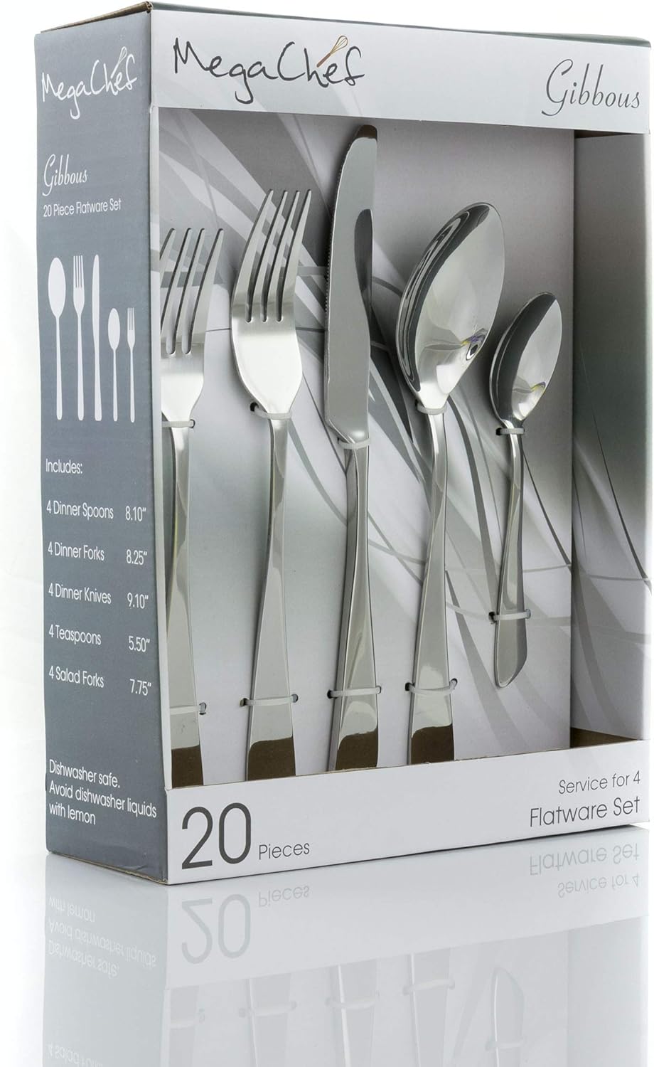 MegaChef Gibbous 20 Piece Stainless Steel Flatware Utensil Set for 4 in Silver
