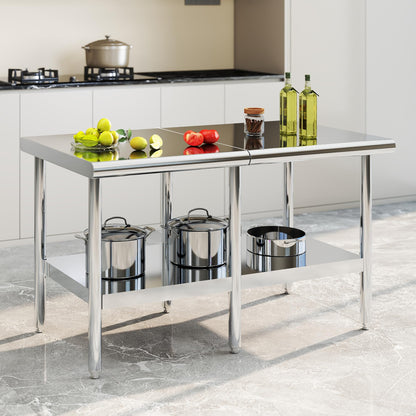 Albott 30x60 Inch Stainless Steel Work Table with Adjustable Undershelf, Heavy Duty Prep Table with Lower Shelf for Kitchen, Restaurant, Home and Commercial Use