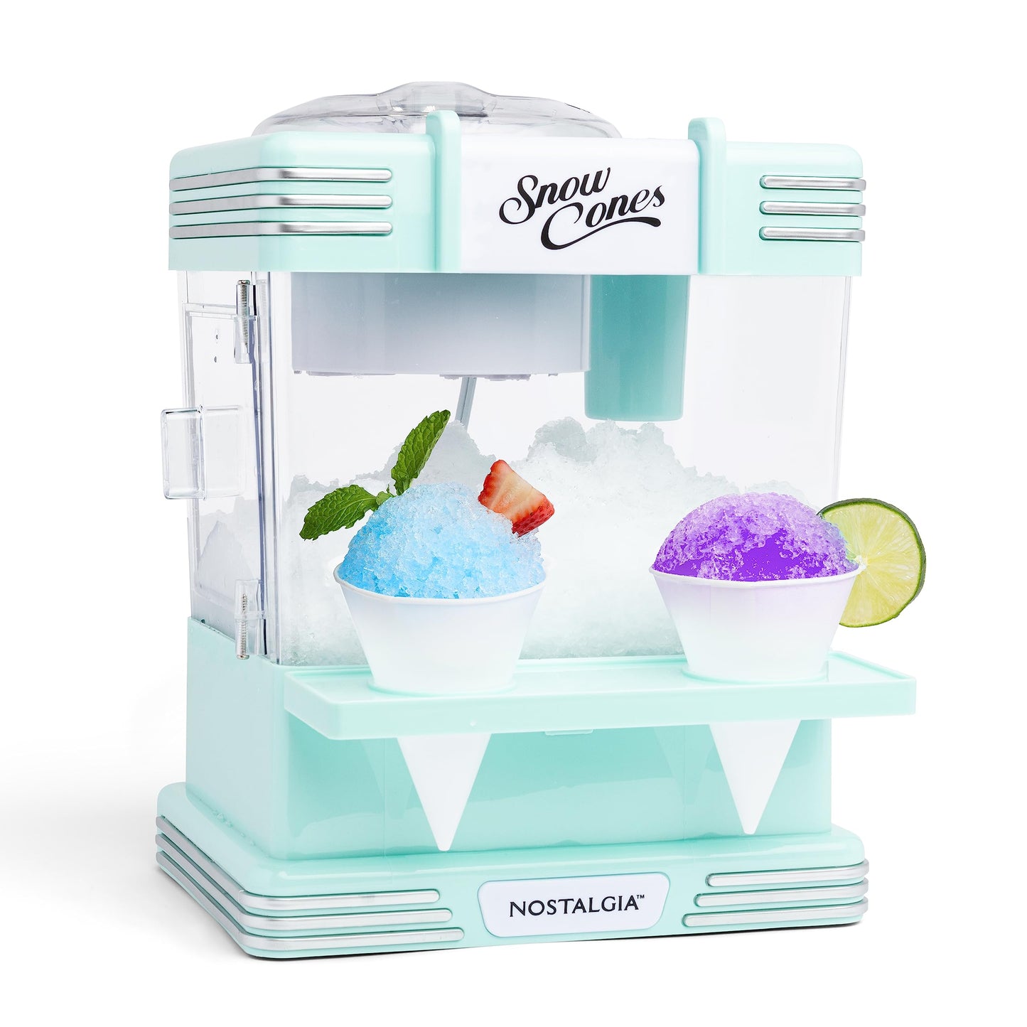 Nostalgia Snow Cone Shaved Ice Machine - Retro Table-Top Slushie Machine Makes 20 Icy Treats - Includes 2 Reusable Plastic Cups & Ice Scoop - Retro Red