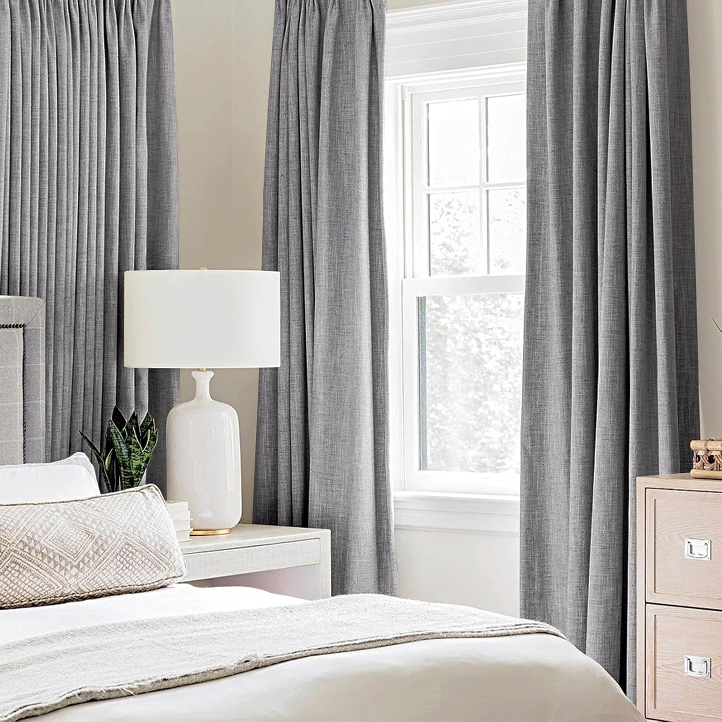 MIULEE Blackout Curtains - 100% Thermal Insulated Linen Texture Drapes | Grey, 52x72 Inch (2 Panels)