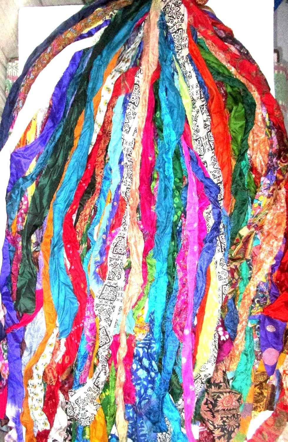 42 Yards Recycled Sari Silk Ribbon Yarn Strips – 42 Pcs 1 Yard Each, Unstitched Pure Silk Fabric Tassel Skeins, Mixed Random Shades for Journaling, Scrapbooking, Jewelry & Craft Projects