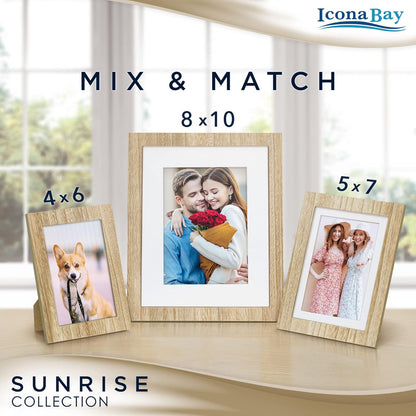 Icona Bay 5x7 Mat to 4x6 Ash Brown Picture Frame - Solid One-Piece Wood Composite, Modern Farmhouse Design