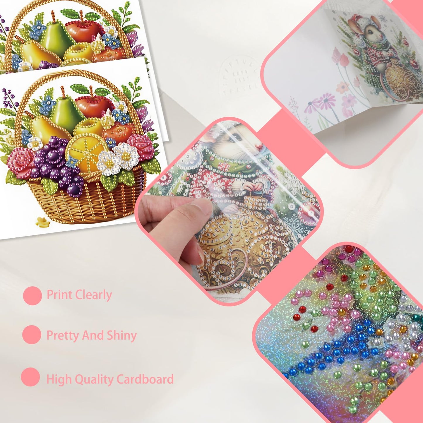 JISHSHAY 6 PCS Diamond Painting Greeting Cards Fruit Basket Diamond Art Birthday Cards with Envelopes Gem Art Mosaic Kits for Adults, for Anniversary Valentine Thank You Graduation All-Occasion