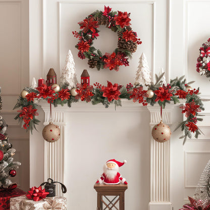 N&T NIETING 24 Pcs Christmas Poinsettia Artificial Flowers & Glitter Berries Stems Kit Christmas Floral Picks Christmas Tree Garland Wreath Filler Ornaments for Home Party Xmas Decor, Red