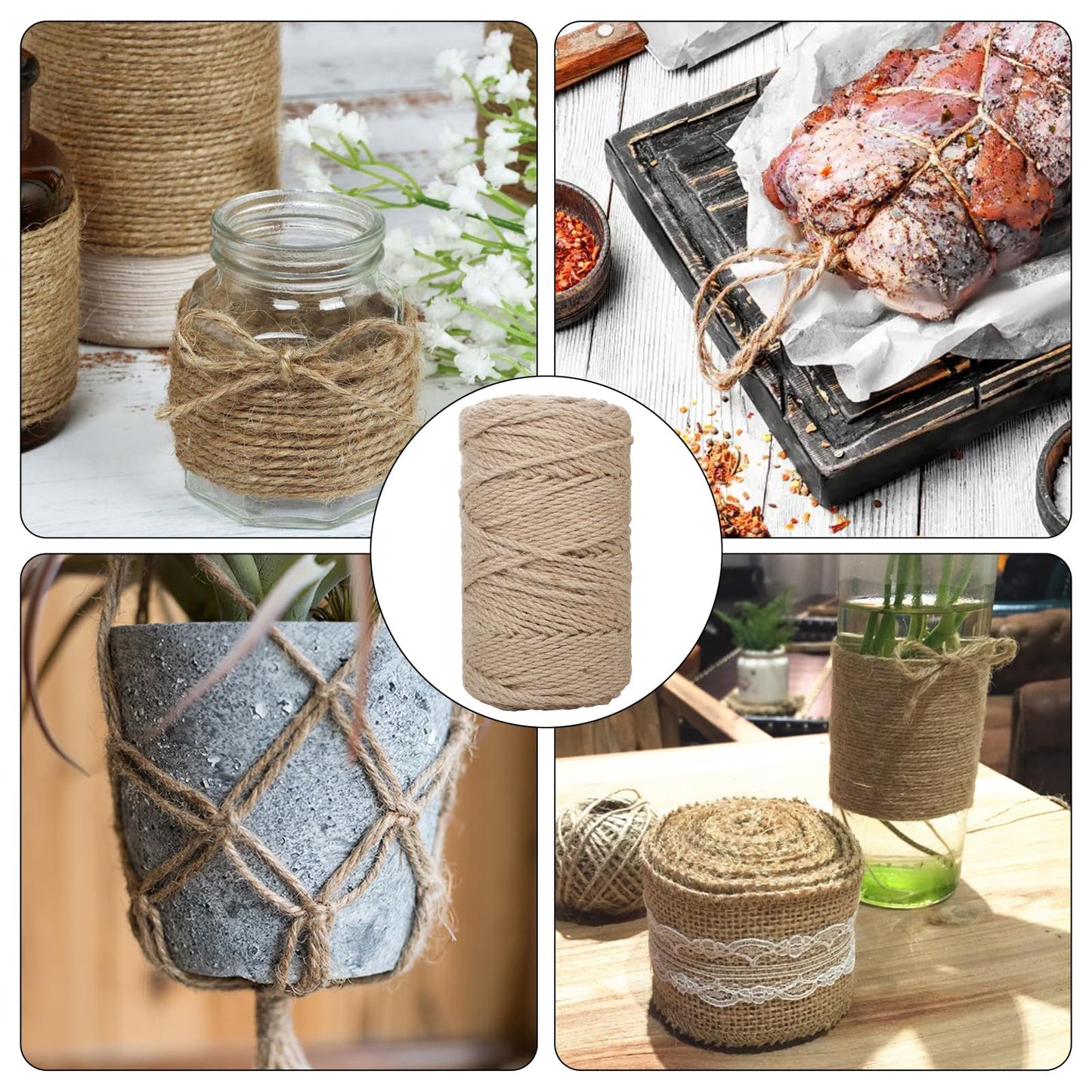 Jute Twine 3 mmx109 Yard 3 Strand, Munzong Natural Handmade 3 Twisted Burlap Twine String for Crafts, Garden Hemp Rope for DIY Knitting Plant Hanger Gift Wrapping Bundling Packing Gardening Decor 100m