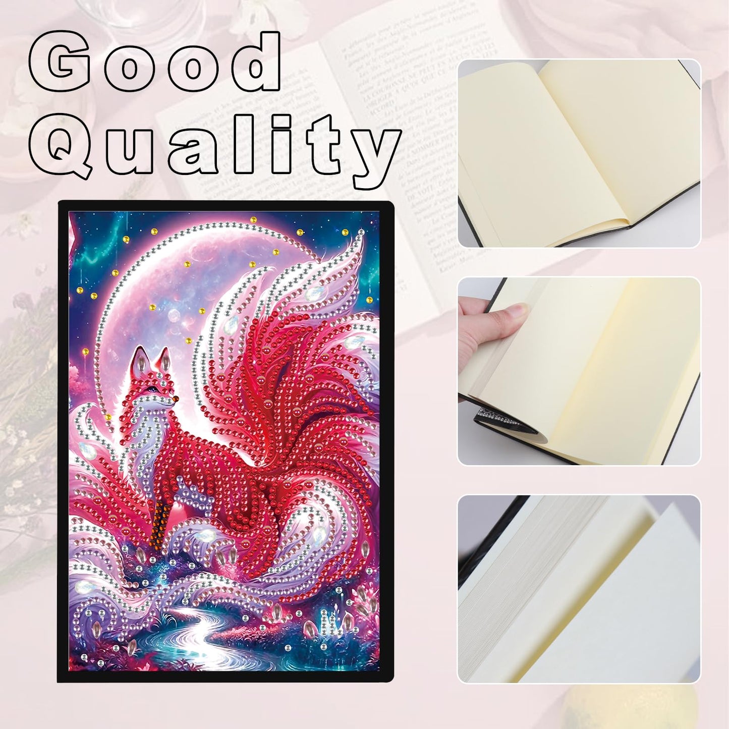 JZHYOAN Animal Diamond Painting Blank Notebook DIY Nine-Tailed Fox Special Pattern Diamond Art Dairy Travel Drawing Message Journal Gem Art Sketchbook Mosaic Cross-Stitch Notepad for Office Beginners