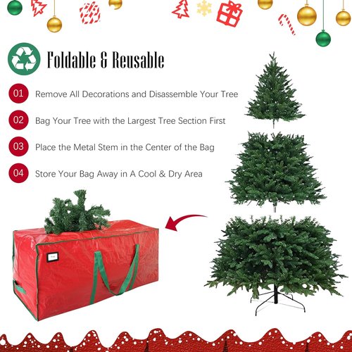 Cosy Family 9 ft Christmas Tree Storage Bag - Durable Extra Large Holiday Tree Bag with Reinforced Handles & Dual Zippers | Red