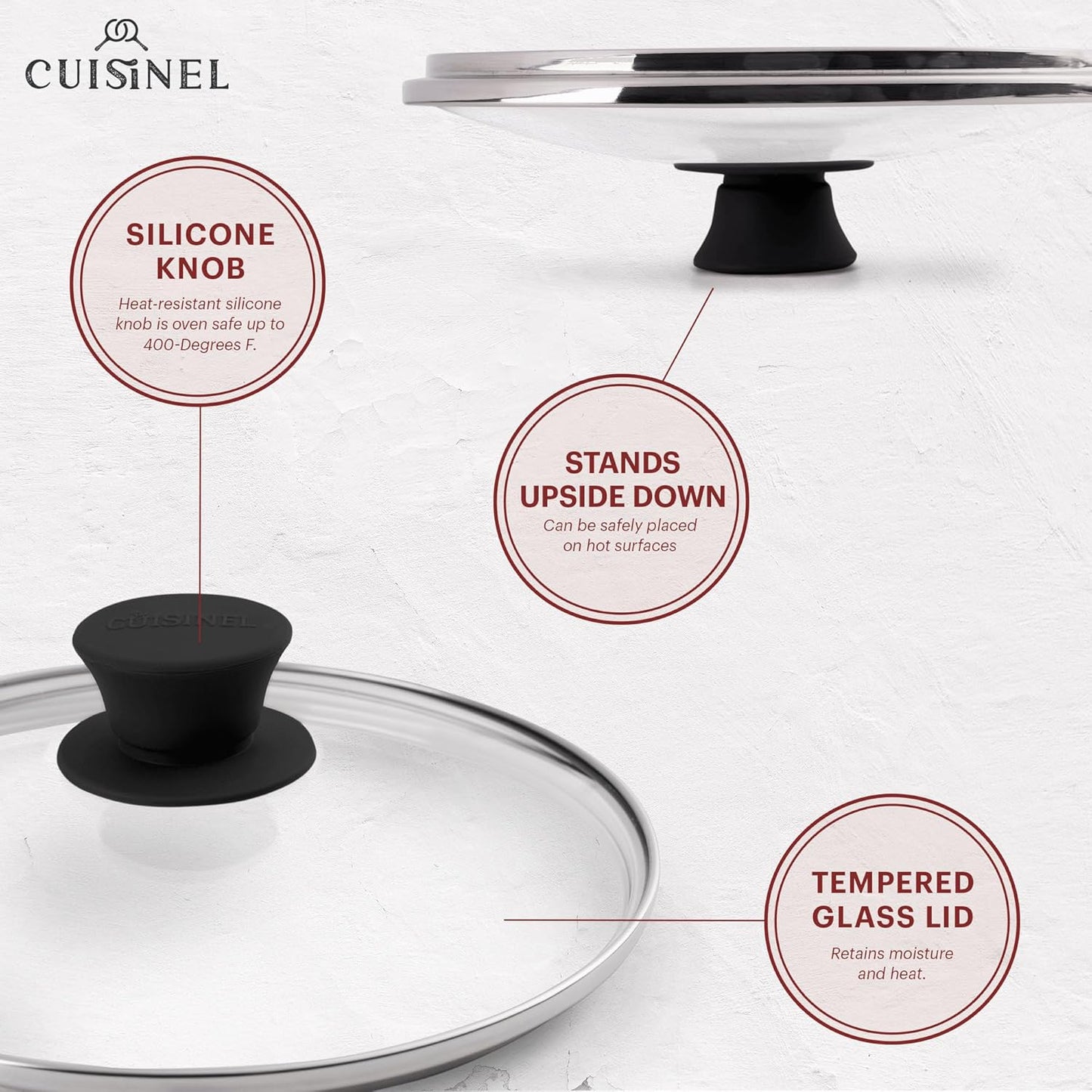 Cuisinel Cast Iron Skillet with Lid - 8" Frying Pan + Glass Cover + Silicone Grip Handle for Indoor/Outdoor Use