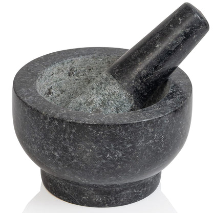 Set 5 Inch Maxam Mortar and Pestle - - Heavy Natural Granite Spice Grinder Bowl, Herb Crusher, Make Fresh Guacamole at