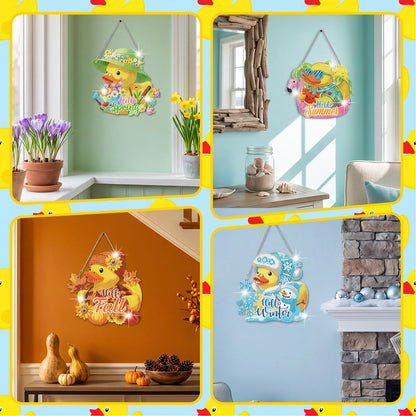Cinnvoice 12 Pcs Seasonal Diamond Art Wreath Kits Holiday 5d DIY Diamond Painting Signs Germ Hanging Art Ornaments for Wall Door Decorations (Duck)