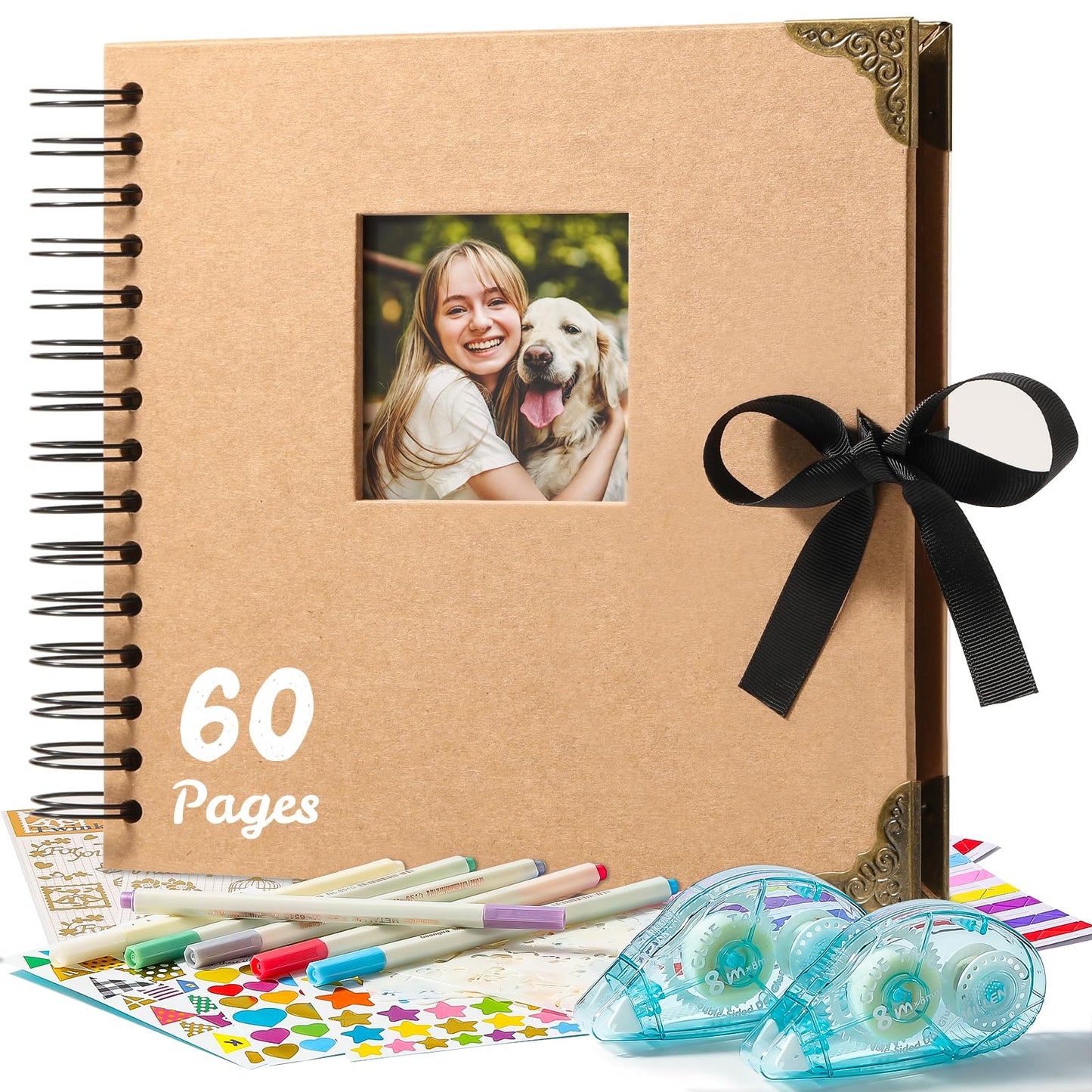 8 x 8 Inch Scrapbook Album 60 Pages with Scrapbooking DIY Kits. Window Photo Album with Scrapbook Tapes Stickers and Metallic Markers. Craft Memory Book for Wedding Baby Birthday Family Anniversary