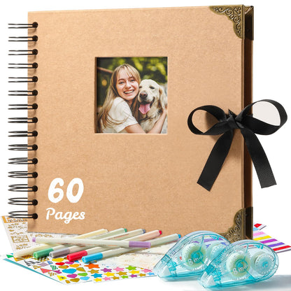 8 x 8 Inch Scrapbook Album 60 Pages with Scrapbooking DIY Kits. Window Photo Album with Scrapbook Tapes Stickers and Metallic Markers. Craft Memory Book for Wedding Baby Birthday Family Anniversary