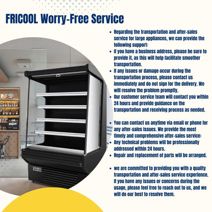 FRICOOL 52" Display Refrigerators Open Air Food Refrigerated Display Case for Commercial Bakery Pastry Refrigerated Upright Display Cooler Case for Stores, Supermarkets, Bar, Shops, 36~41℉, Black