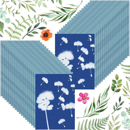 Sun Print Paper Kit, 36 Sheets Cyanotype Papers High Sensitive Nature Sun/Solar Activated Sun Printing Art Paper for Arts Crafts DIY Project