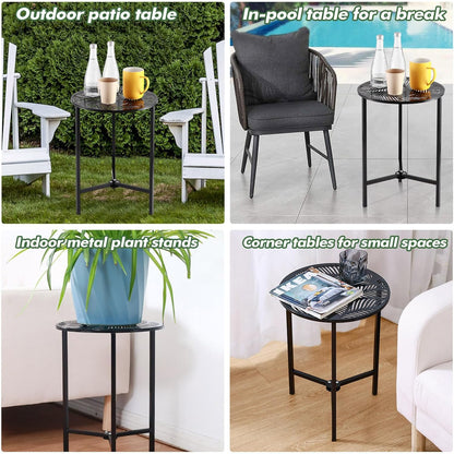 1-Pack 13-Inch Party Zealot Small Round Metal Side Tables, Black Outdoor End Tables for Patio, Balcony, Porch or Garden