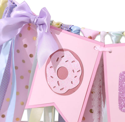 Agkvw 1st Donut High Chair Banner for Birthday - Sweet One Cake Smash Decorations, Grow Up Theme