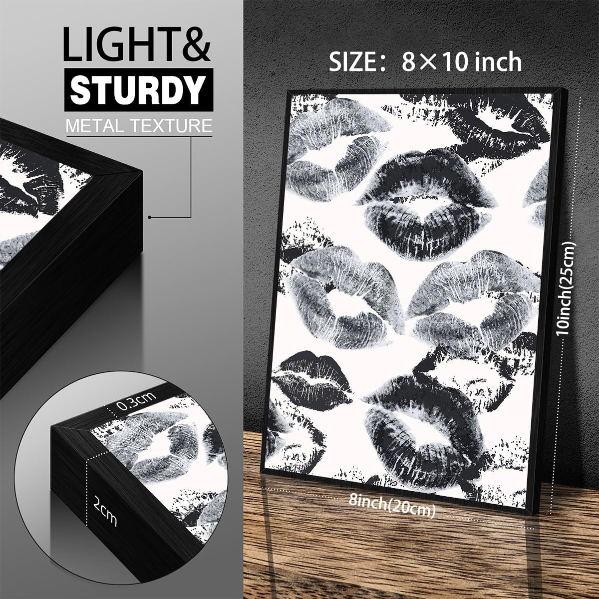OMANI 08x10 inch Woman Lips Posters Black and White Sexy Kiss Canvas Wall Art Black Framed Fashion Retro Aesthetic