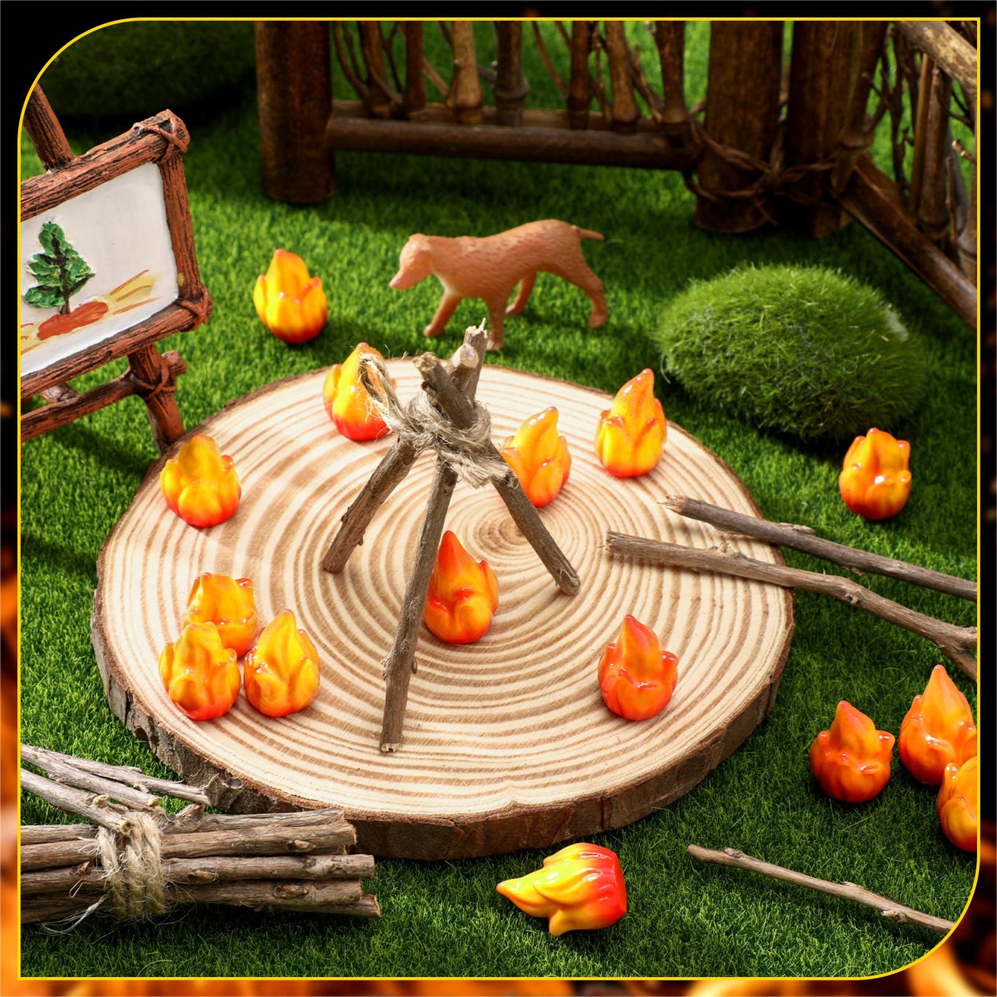 Thyle 100 Pcs Mini Resin Fire Miniature Flame Figurines Christmas Tiny Fake Fire Campfire Model Gift Micro Town Accessories for Xmas Small Village Accessories DIY Scene Garden Home Landscape Decor