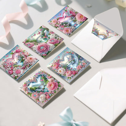 6 Pack Diamond Art Greeting Cards with Envelopes, Flowers and Hummingbirds DIY 5D Diamond Painting Card Kit, Handmade Rhinestone Postcards for Birthday & Valentine’s Day Wishes (30x15cm)