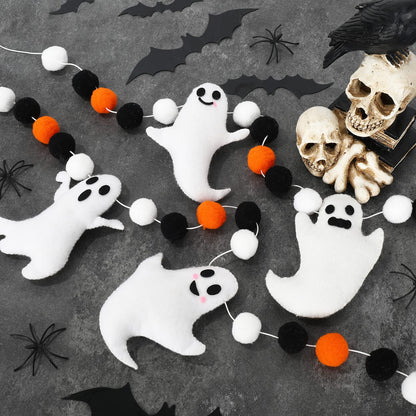 Whaline 6.6 Ft Halloween Theme Banner Different Expressions Cute Ghosts Banner Black White Orange Party Banner Felt Ball Garland for Halloween Haunted Houses Decors Doorways Home Mantel Suppliers