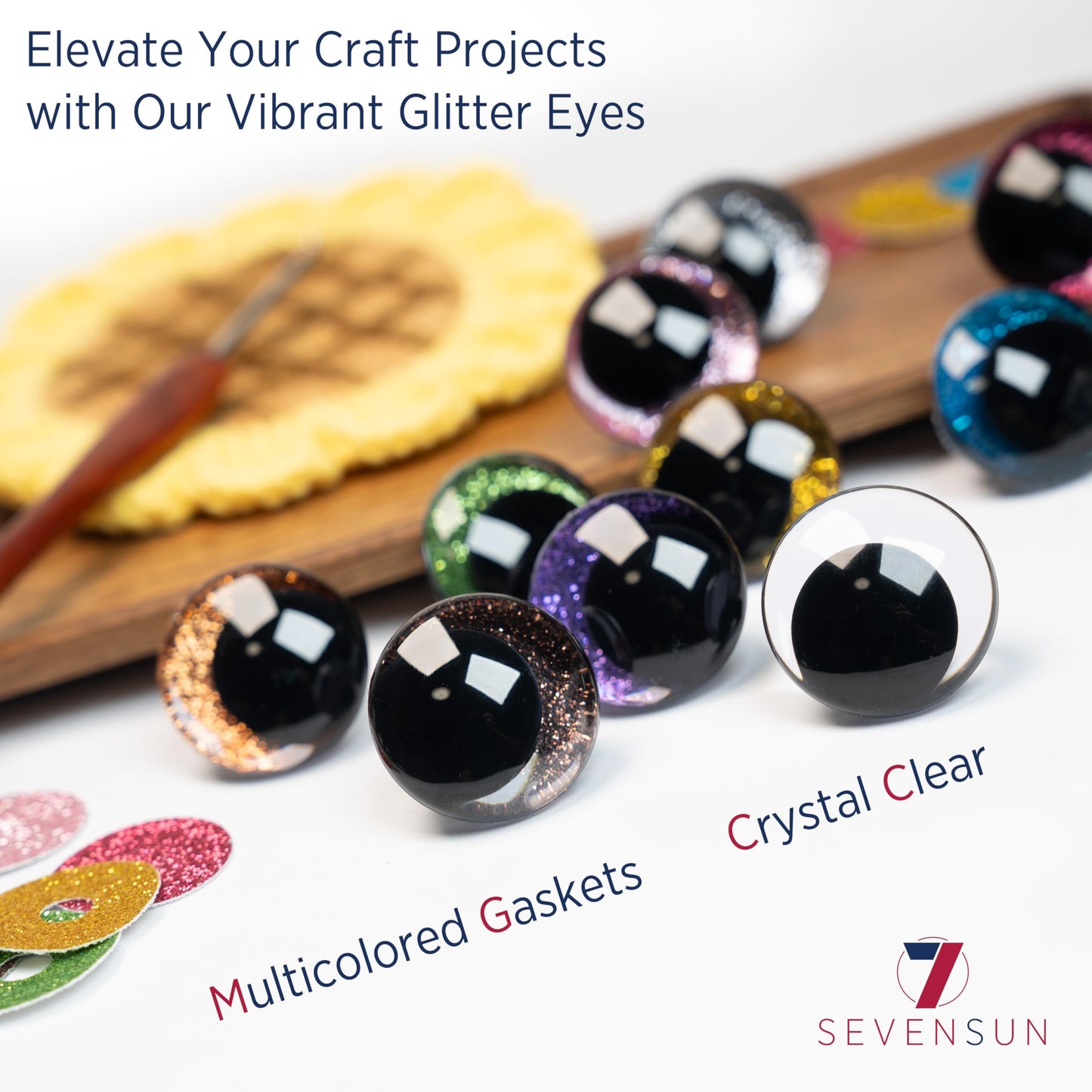SEVENSUN 30mm Sparkling Off-Centered Glitter Safety Eyes, 3D Moon Glitter Eyes with Washers, Doll Making Stuffed Craft Crochet Safety Eyes for Crocheting Amigurumi