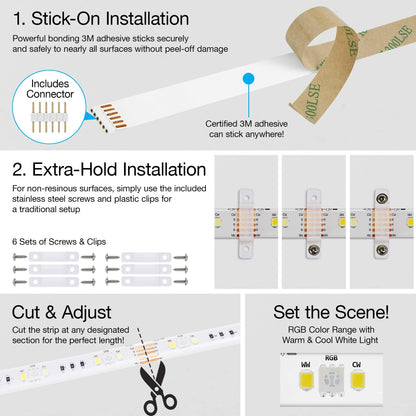 Geeni Smart LED Strip Lights,RGBWW Color Changing,Weatherproof,Timer & Scenes, Dimmable,Tunable White, Works with Alexa & Google Home 9.8ft