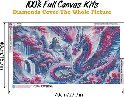 Ekuxom Large Diamond Art Kits for Adults-Waterfall Large Dragon Diamond Painting Kits for Adults-Round Full Drill Waterfall Diamonds Art Painting Kit for Gifts Home Wall Decor 27.5 X 15.7 inch