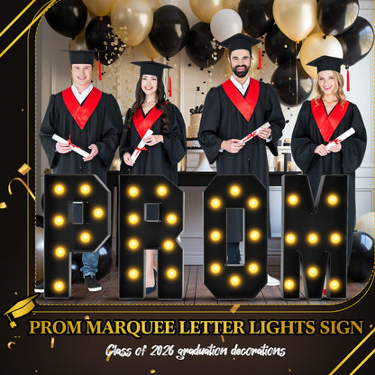 Colingmill 2.4 FT PROM Marquee Letters with 2 Lighting Modes for Class of 2026, PROM Light Up Letters Sign Graduation Decorations for High School College Grad Party Decor LED Backdrop(Black)