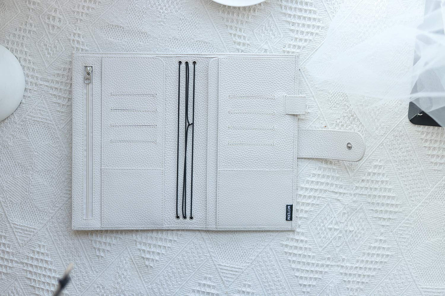 Moterm Companion Traveler's Notebook Cover - Upgraded Design with Back Pocket (Standard Size, Pebble-Cream)